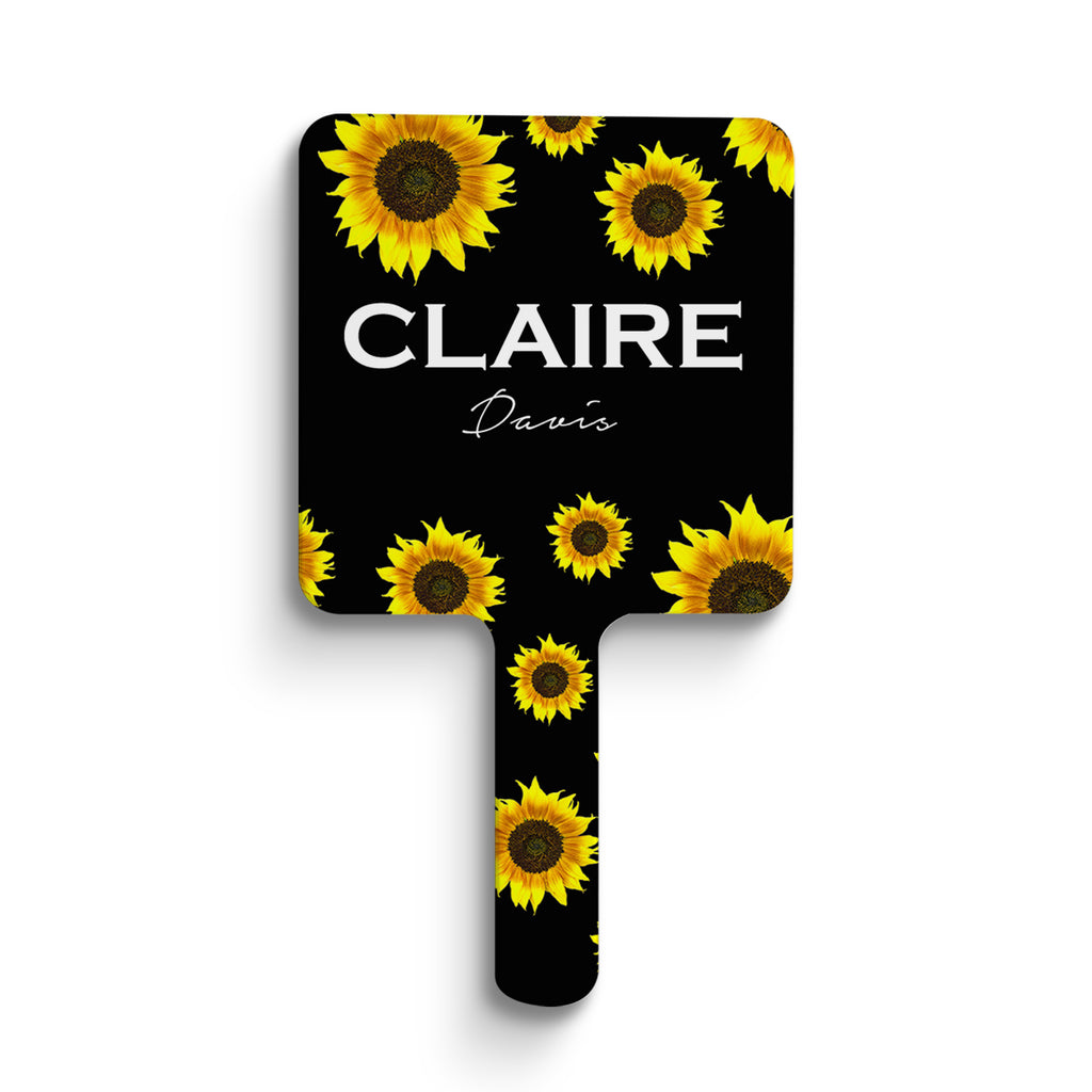 Personalised Sunflower Name Handheld Makeup Mirror