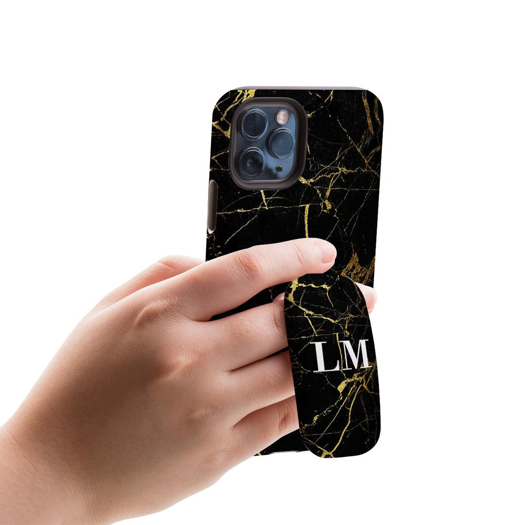 Personalised Black x Gold Marble Initials Clickit Phone grip