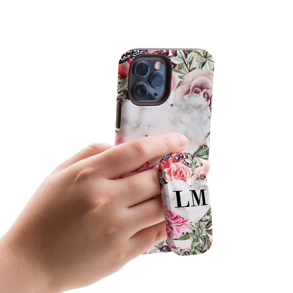 Personalised Floral Marble Heart Initials Clickit Phone grip