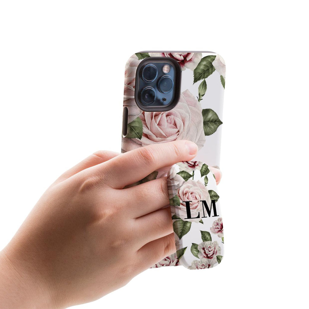 Personalised White Floral Rose Initials Clickit Phone grip