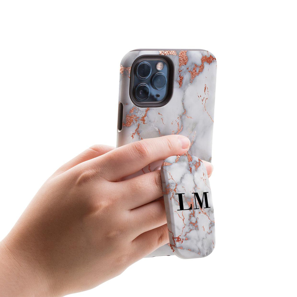 Personalised White x Rose Gold Marble Initials Clickit Phone grip