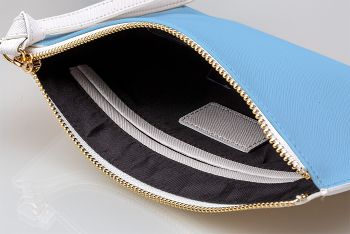Personalised Baby Blue Leather Clutch Bag