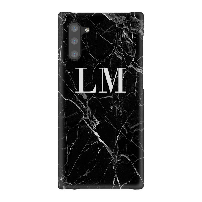 Personalised Black Marble Initials Samsung Galaxy Note 10 Case