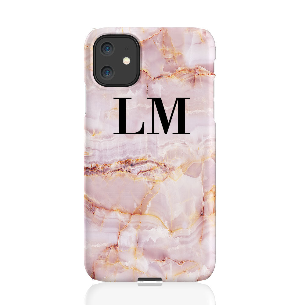 Personalised Natural Pink Marble Initials iPhone 11 Case