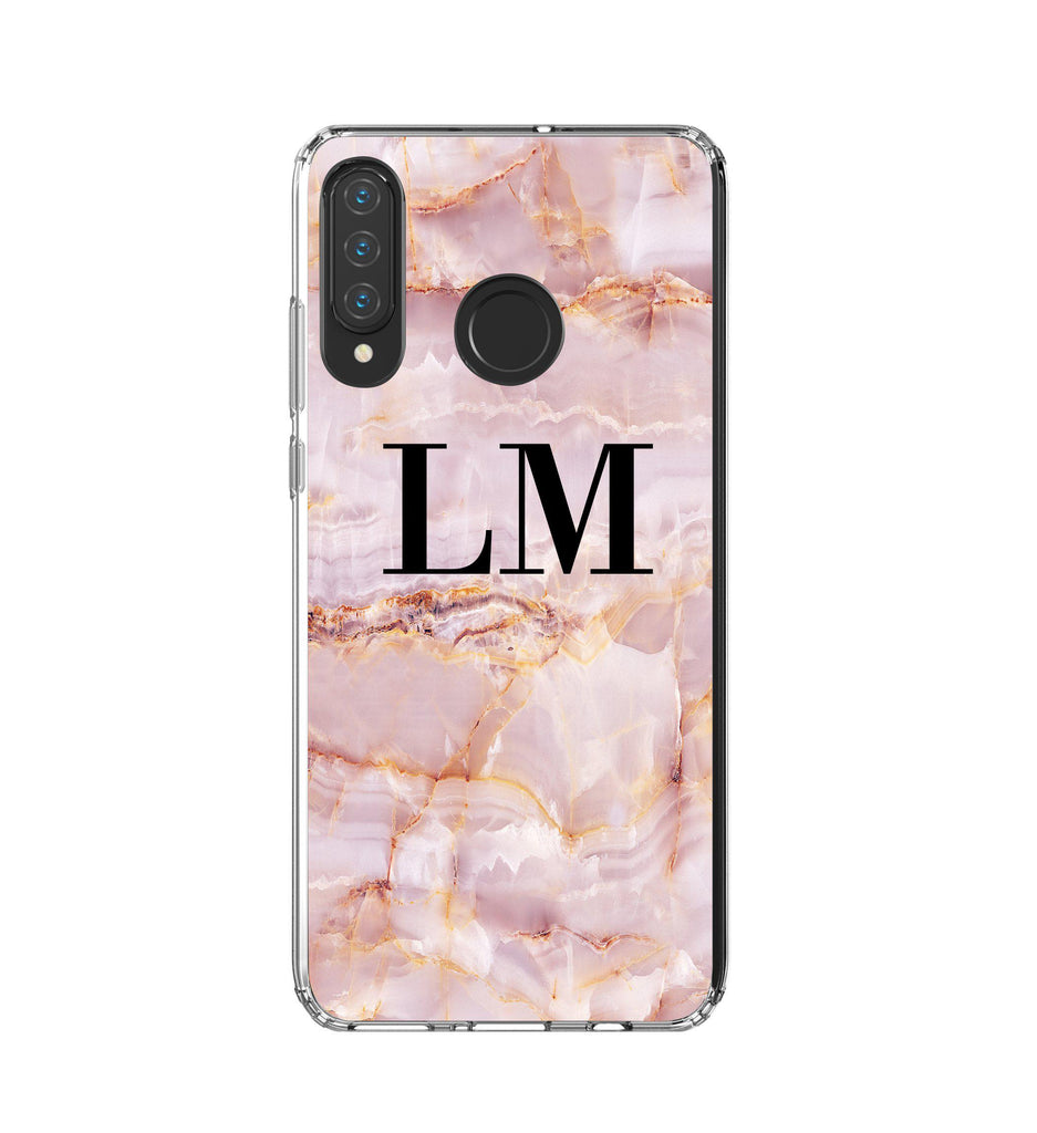 Personalised Natural Pink Marble Initials Huawei P30 Lite Case