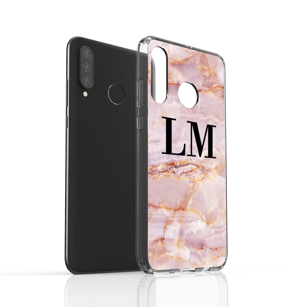 Personalised Natural Pink Marble Initials Huawei P30 Lite Case