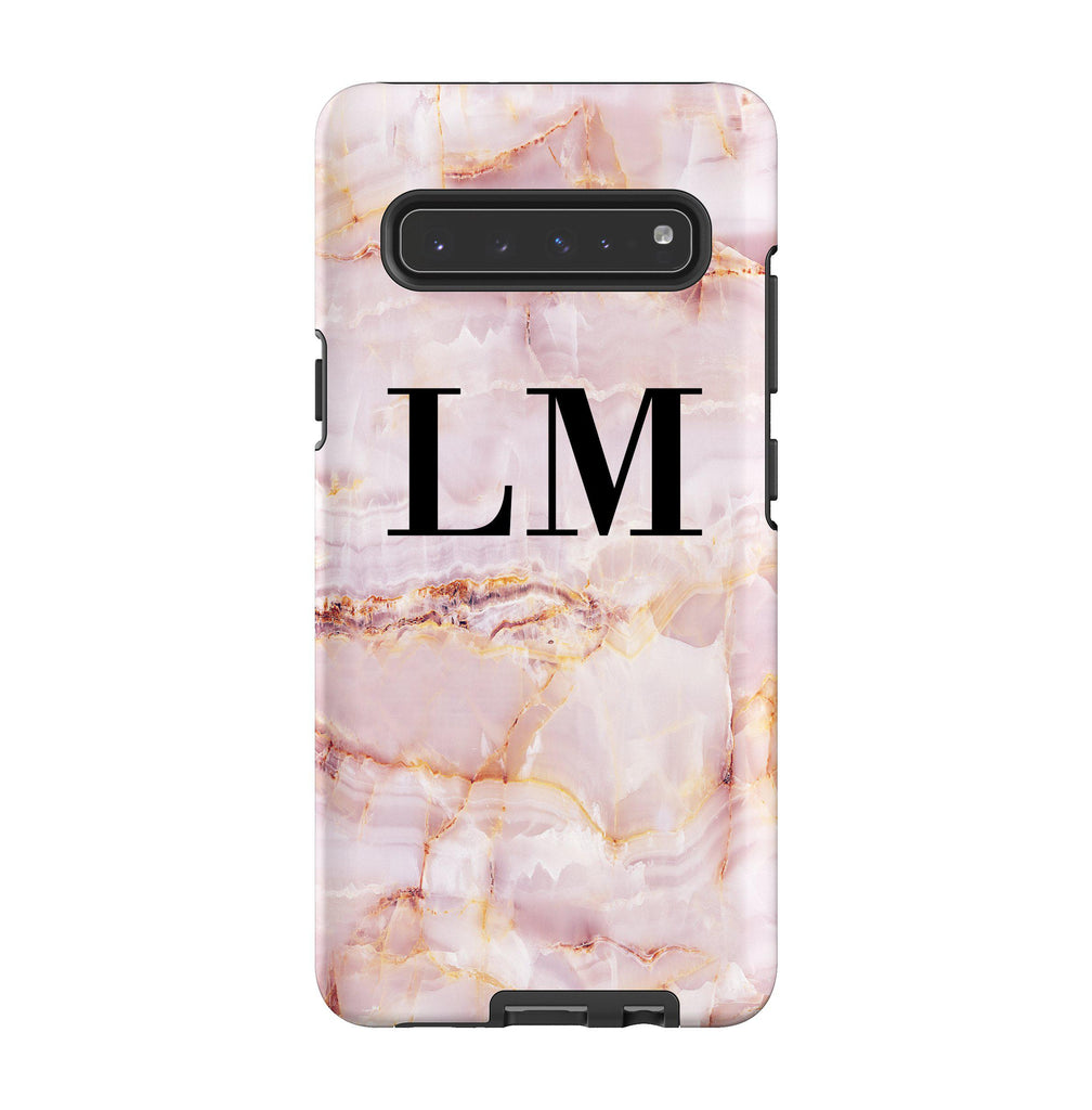 Personalised Natural Pink Marble Initials Samsung Galaxy S10 5G Case