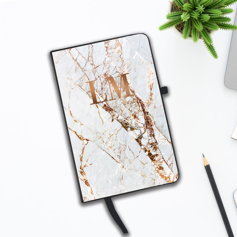 Personalised Cracked Marble Bronze Initials Notebook