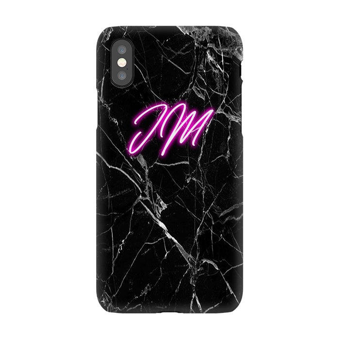Personalised Black Marble Neon Initials iPhone X Case