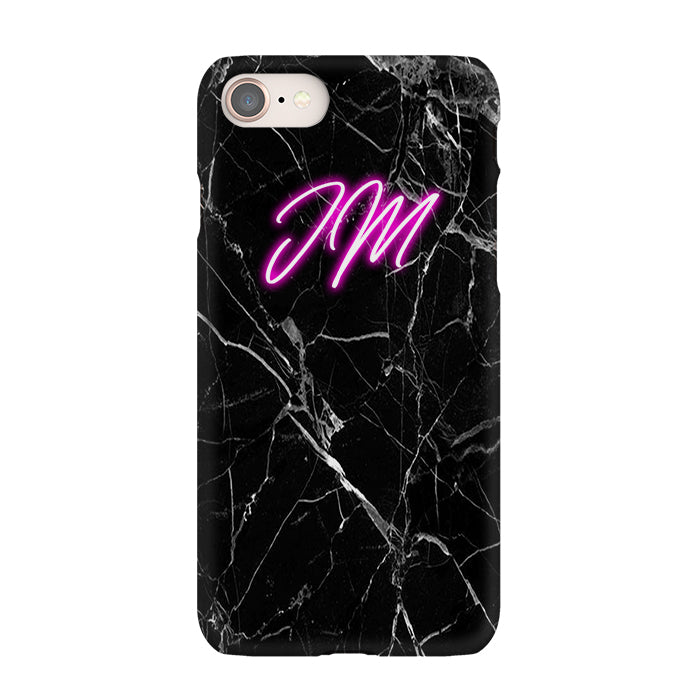 Personalised Black Marble Neon Initials iPhone 8 Case