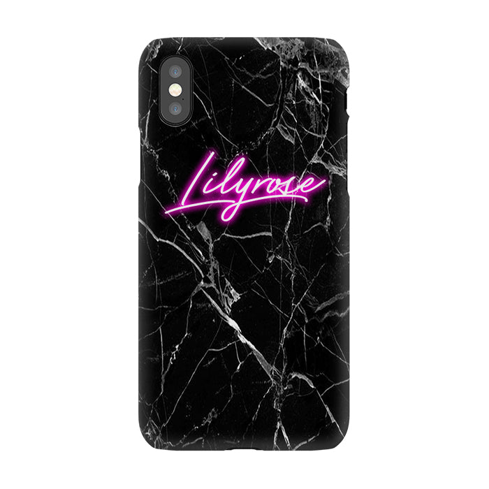 Personalised Black Marble Neon Initials iPhone X Case
