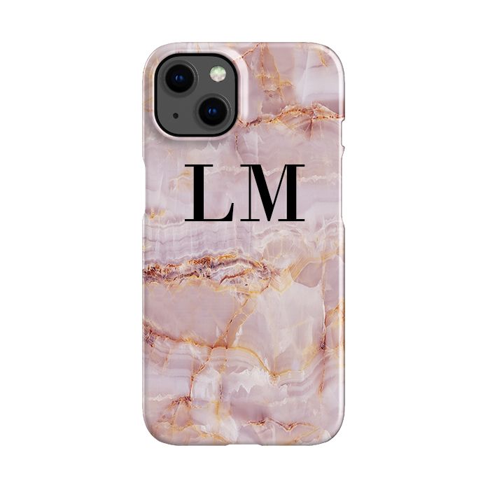 Personalised Natural Pink Marble Initials iPhone 14 Plus Case