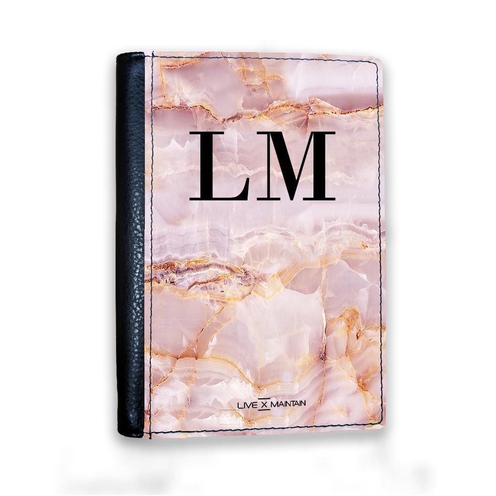 Personalised Natural Pink Marble Initials Passport Cover