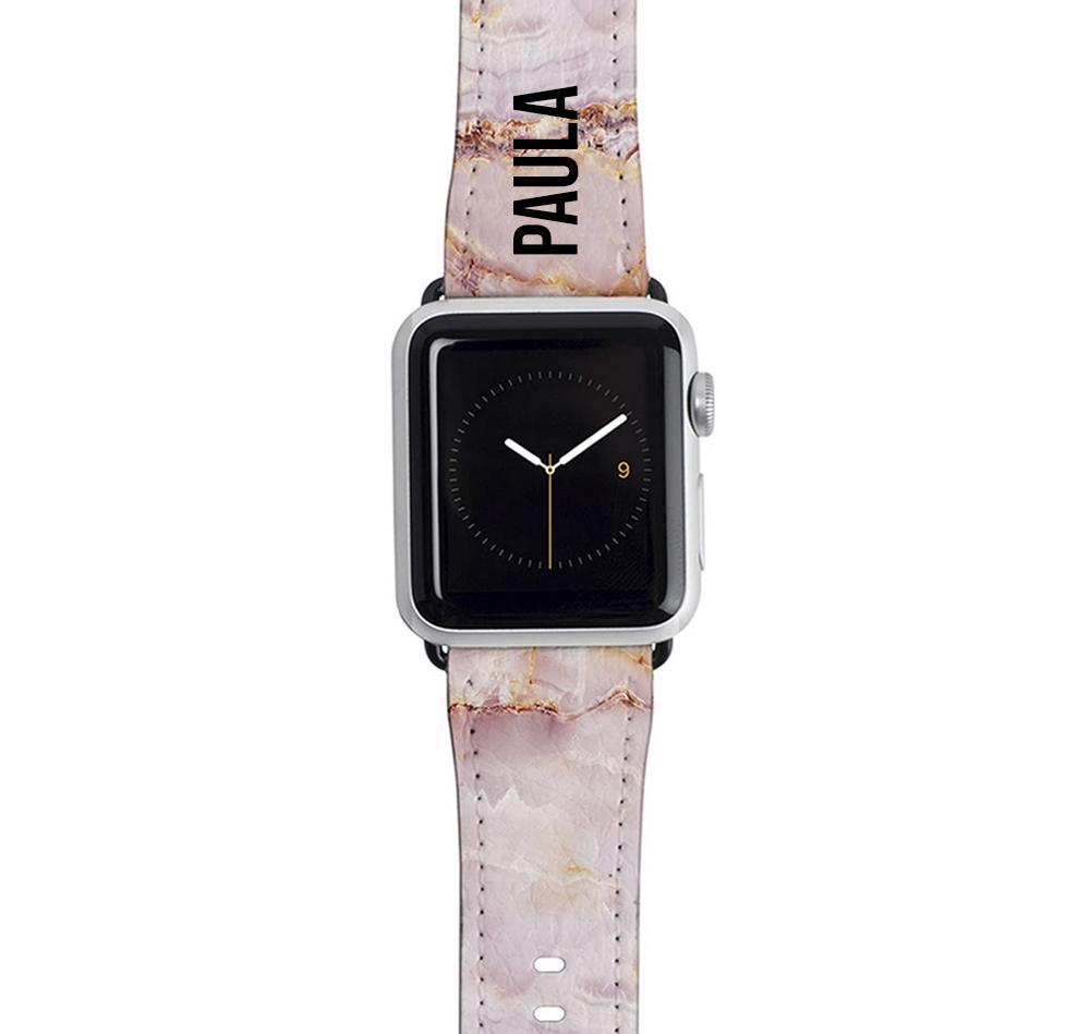 Personalised Natural Pink Marble Apple Watch Strap