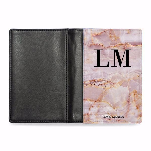 Personalised  Natural Pink Marble Initials Passport Cover