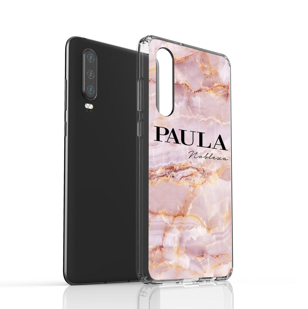 Personalised Natural Pink Marble Name Huawei P30 Case
