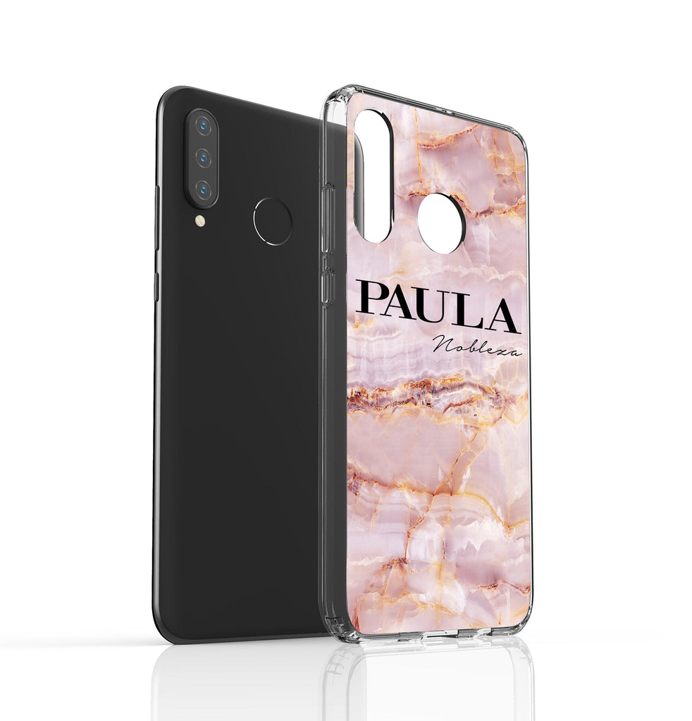 Personalised Natural Pink Marble Name Huawei P30 Lite Case