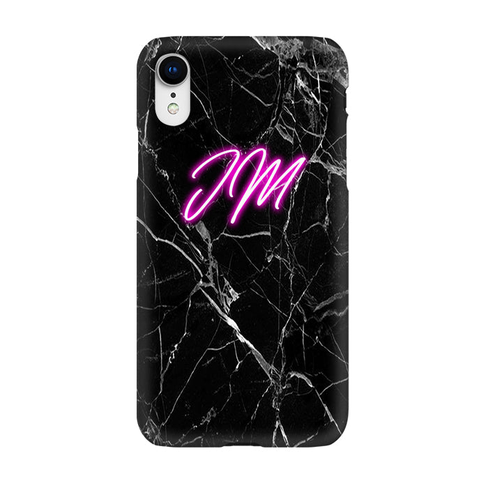 Personalised Black Marble Neon Initials iPhone XR Case