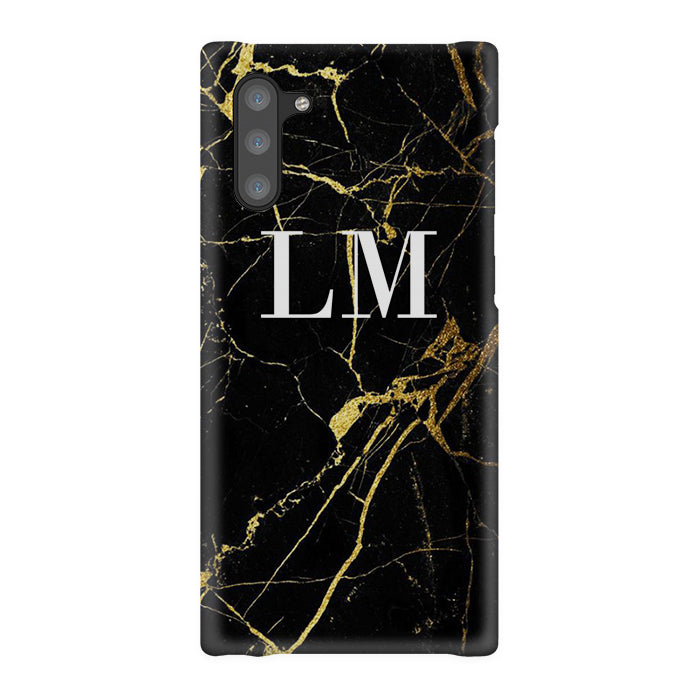 Personalised Black x Gold Marble Initials Samsung Galaxy Note 10 Case