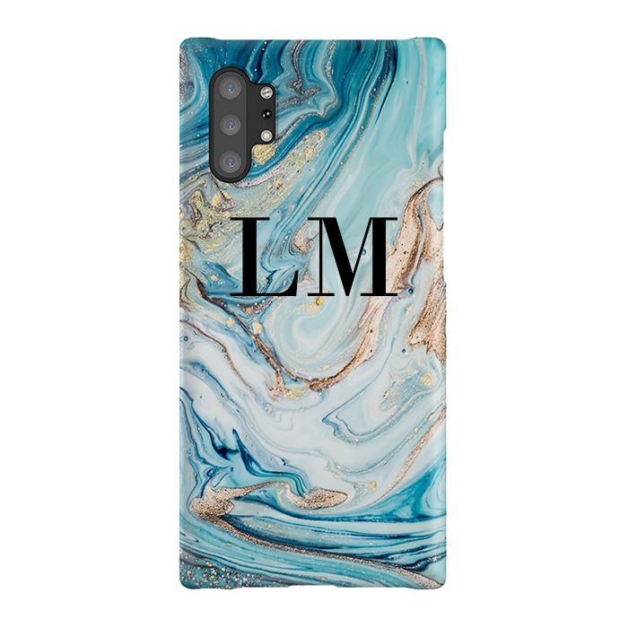 Personalised Blue Emerald Marble initials Samsung Galaxy Note 10+ Case