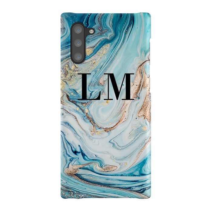 Personalised Blue Emerald Marble initials Samsung Galaxy Note 10 Case