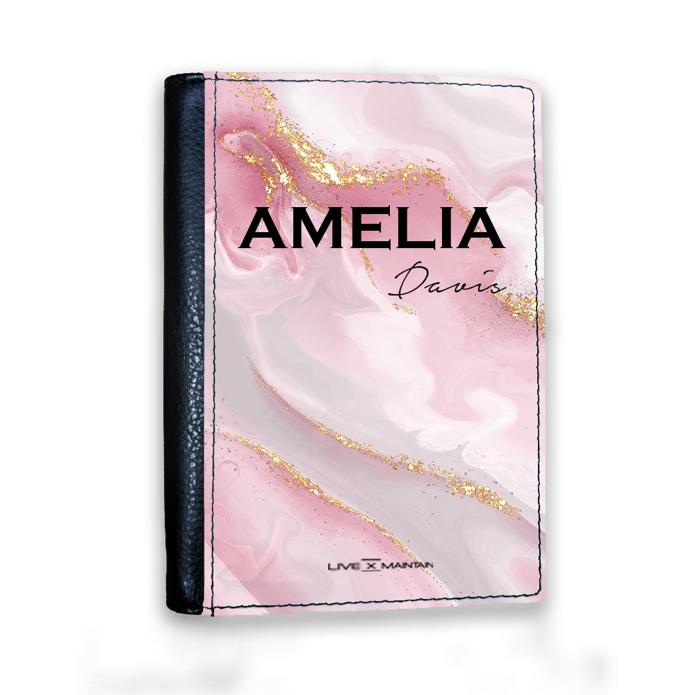 Personalised Luxe Pink Marble Name Passport Cover