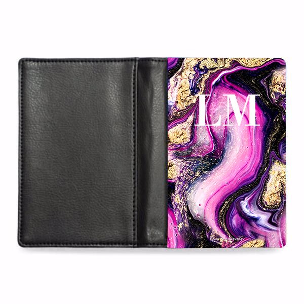 Personalised Purple Swirl Marble Initials Passport Cover