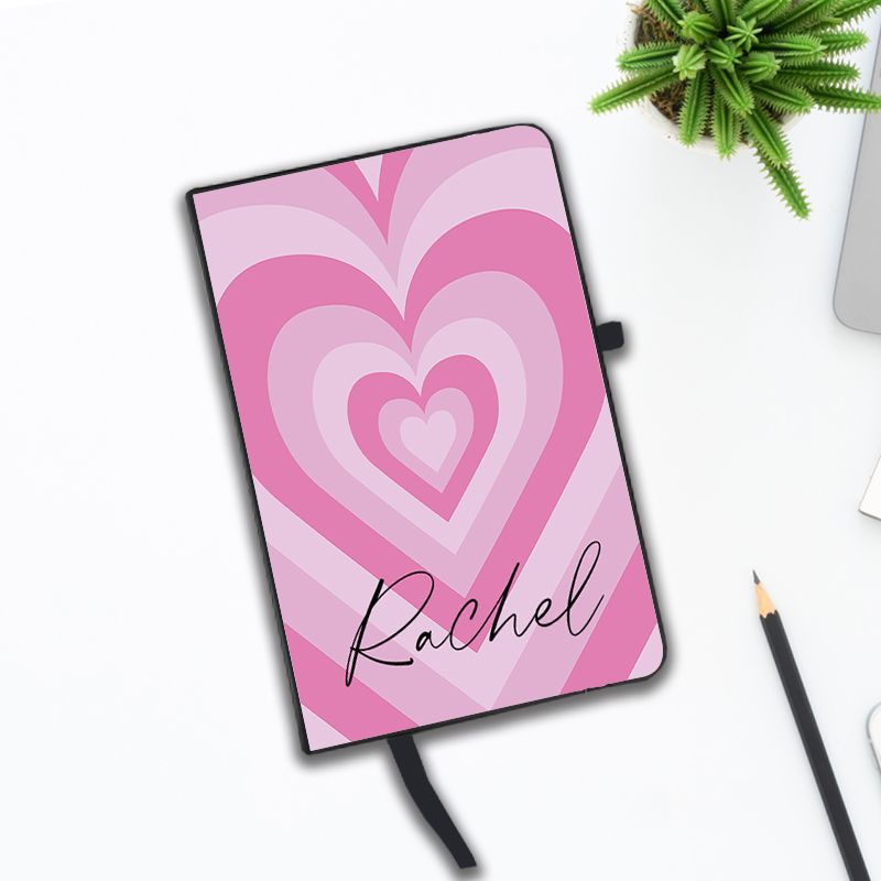 Personalised Pink Heart Latte Name Notebook