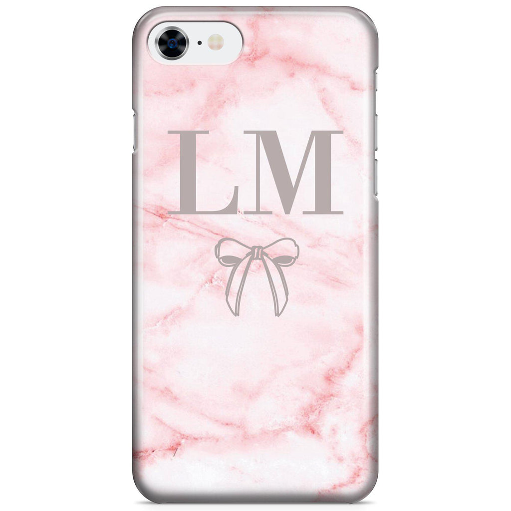 Personalised Cotton Candy Bow Marble Initials iPhone SE Case