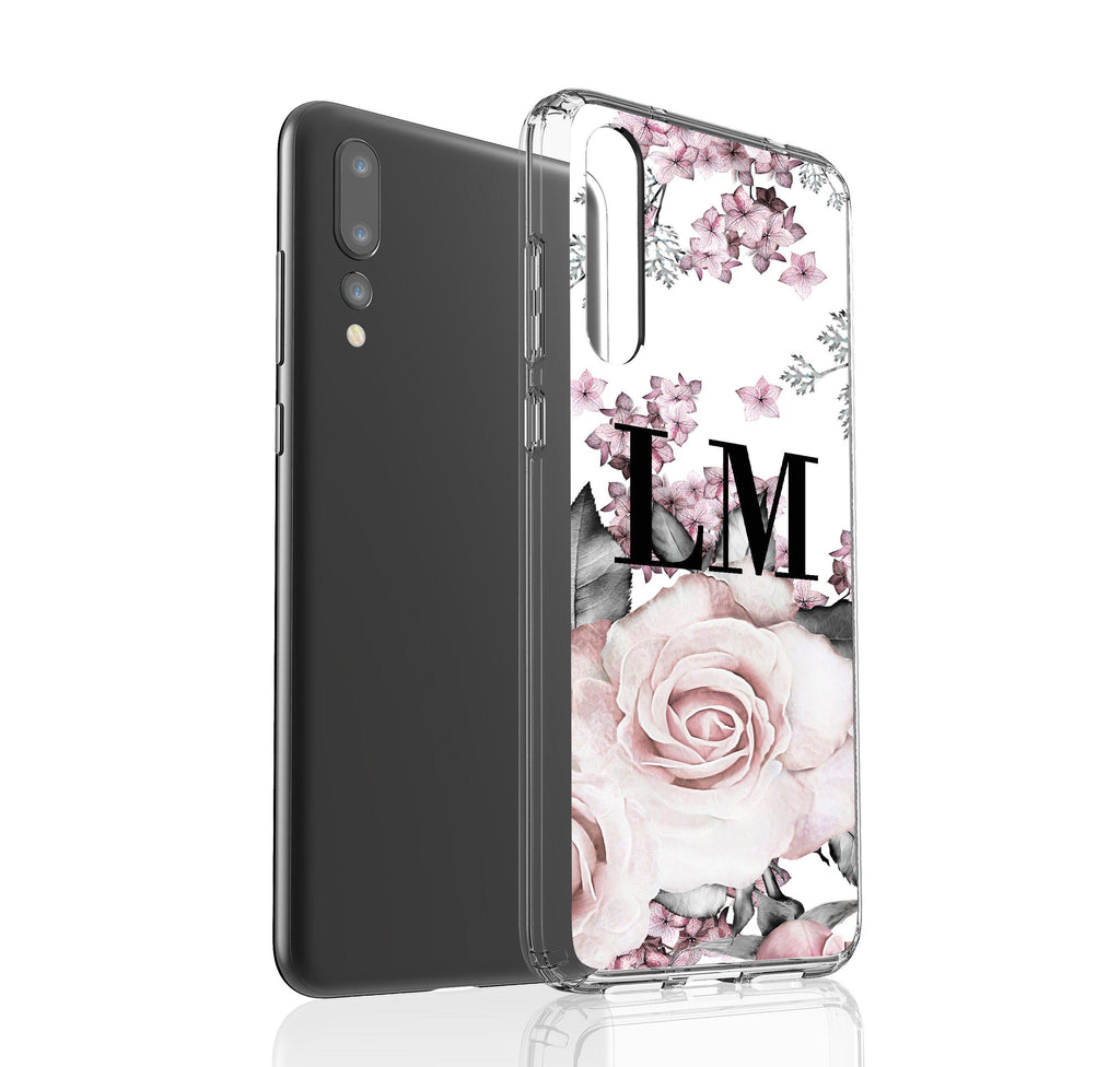 Personalised Pink Floral Rose Initials Huawei P20 Pro Case