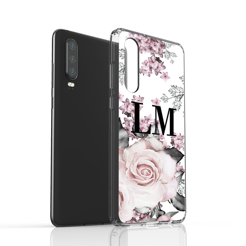 Personalised Pink Floral Rose Initials Huawei P30 Case