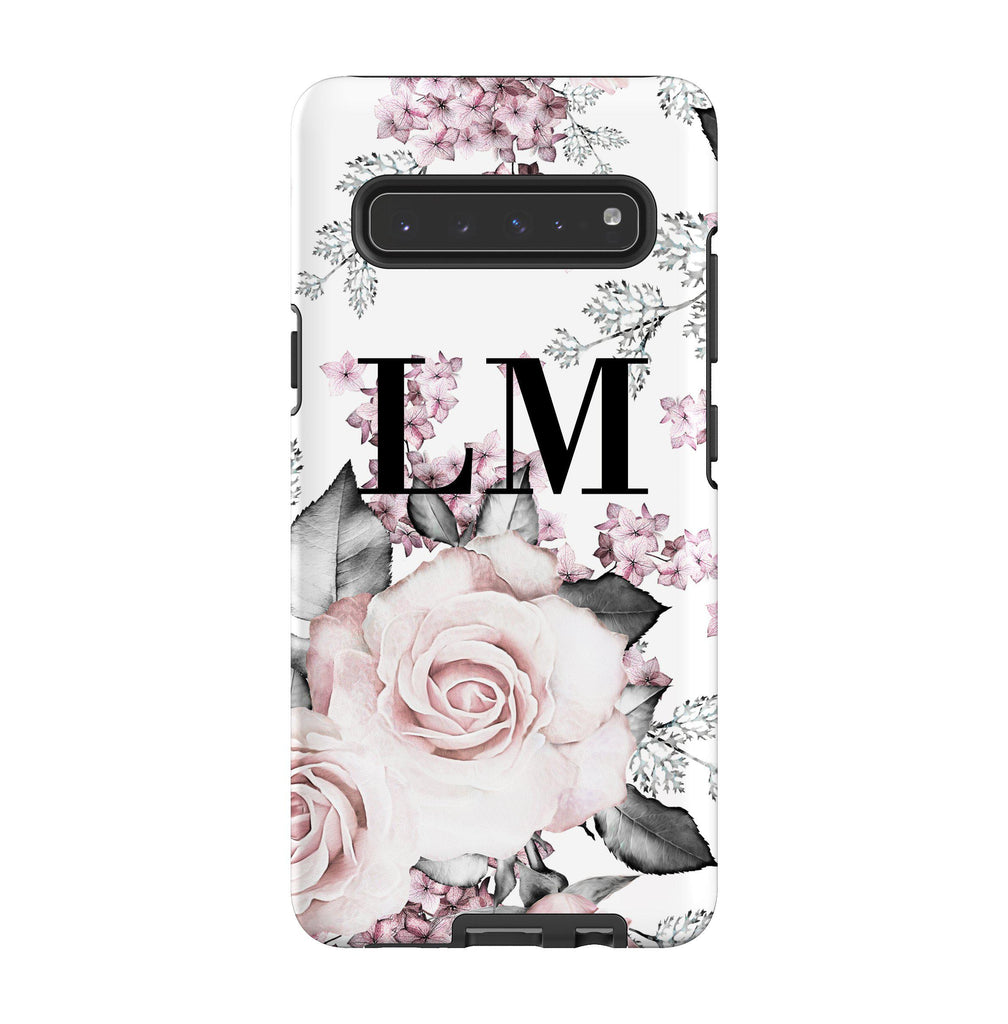 Personalised Pink Floral Rose Initials Samsung Galaxy S10 5G Case