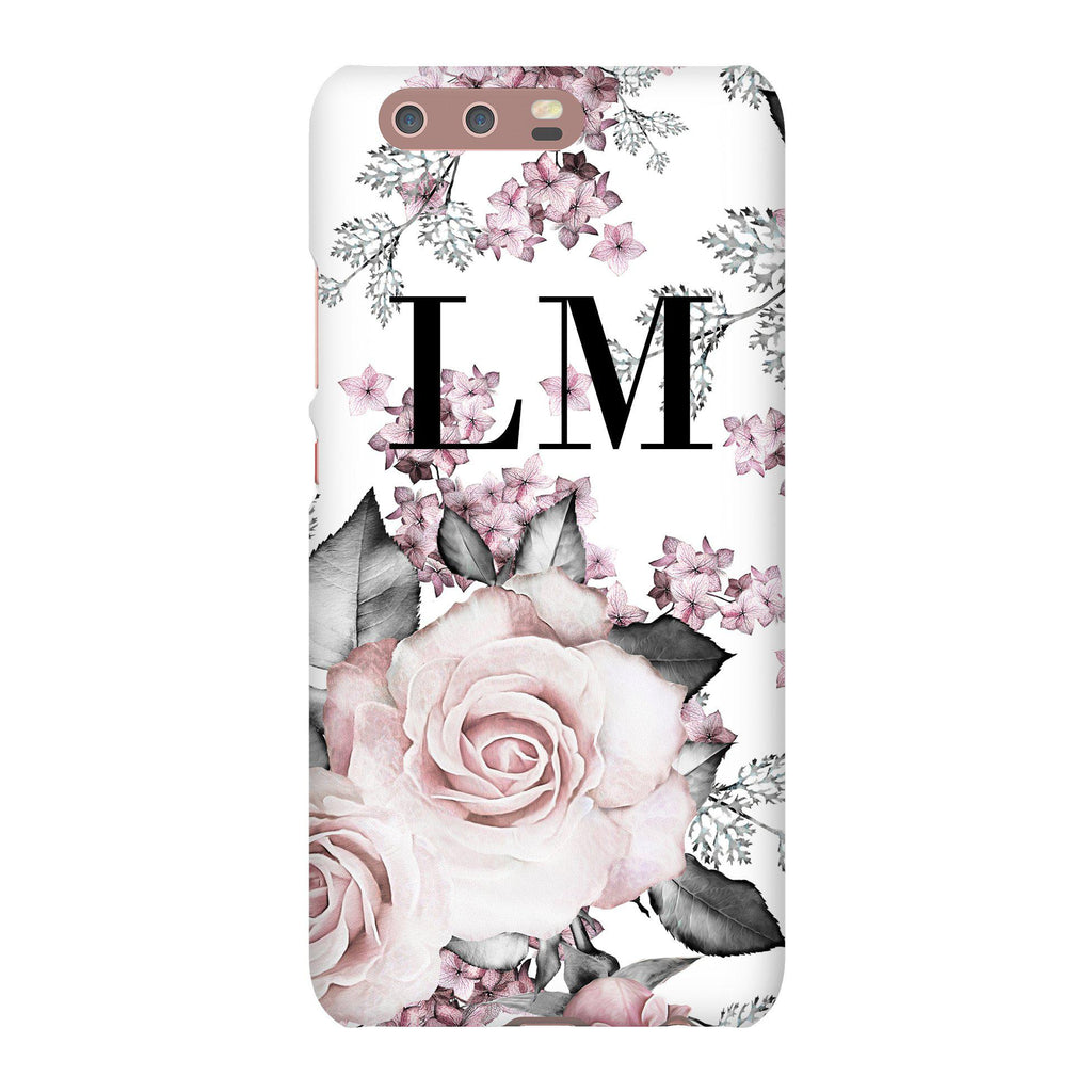 Personalised Pink Floral Rose Initials Huawei P10 Case