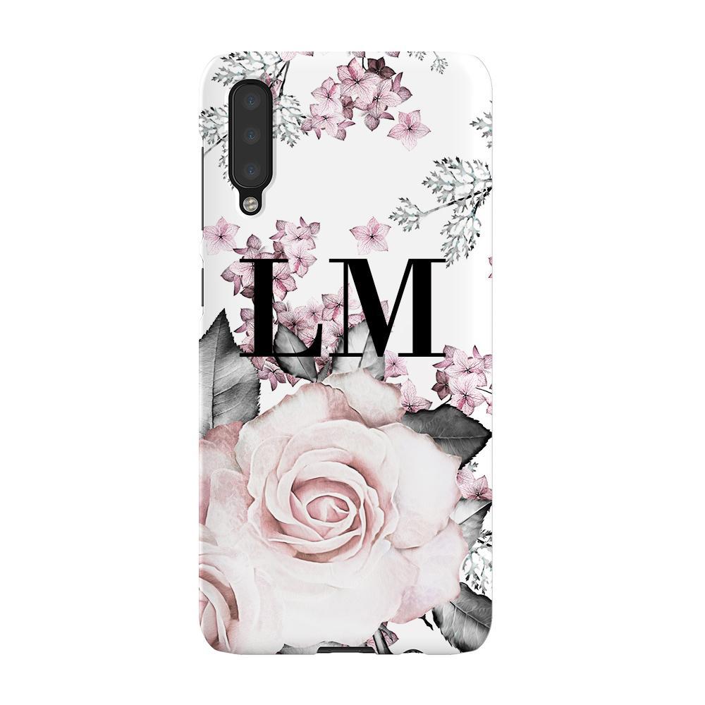 Personalised Pink Floral Rose Initials Samsung Galaxy A50 Case