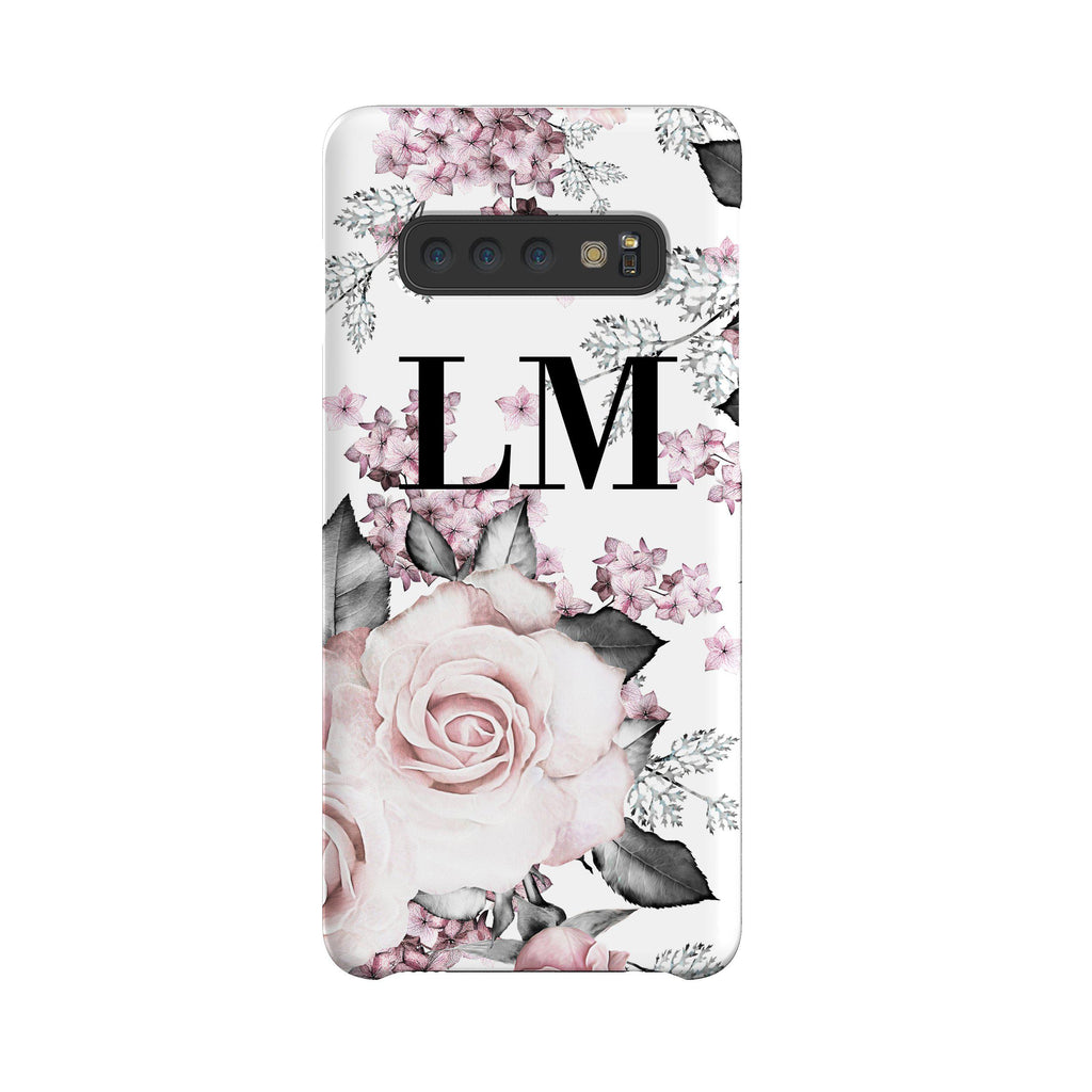 Personalised Pink Floral Rose Initials Samsung Galaxy S10 Case