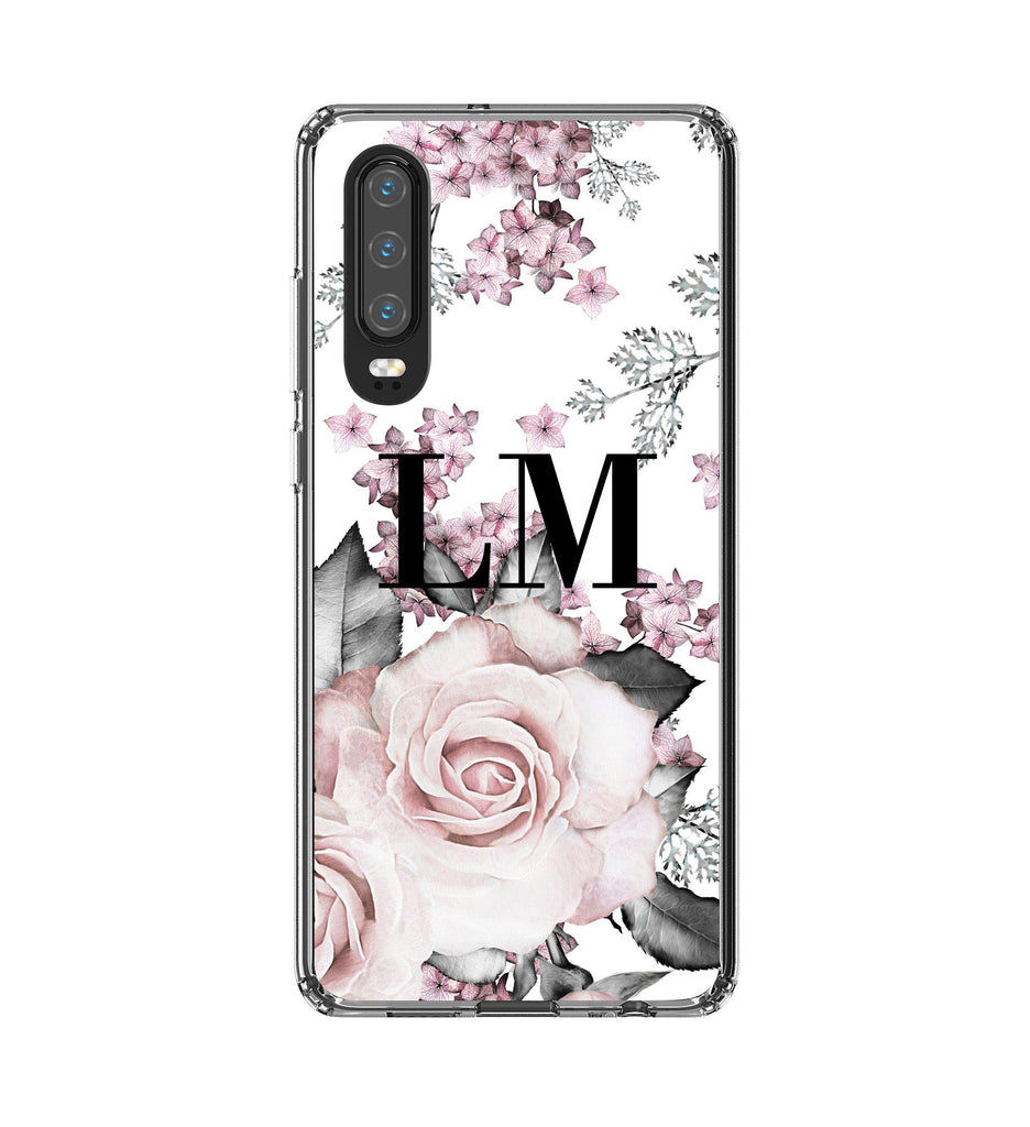 Personalised Pink Floral Rose Initials Huawei P30 Case