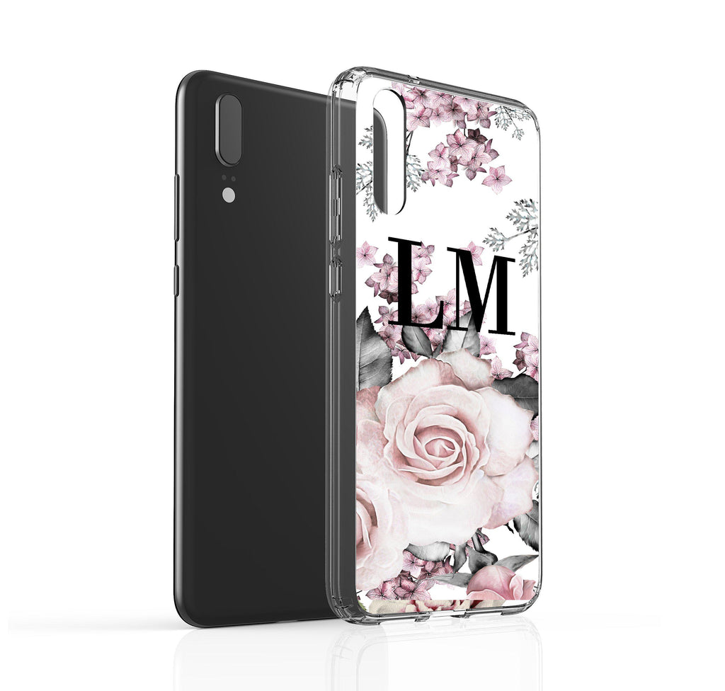 Personalised Pink Floral Rose Initials Huawei P20 Case