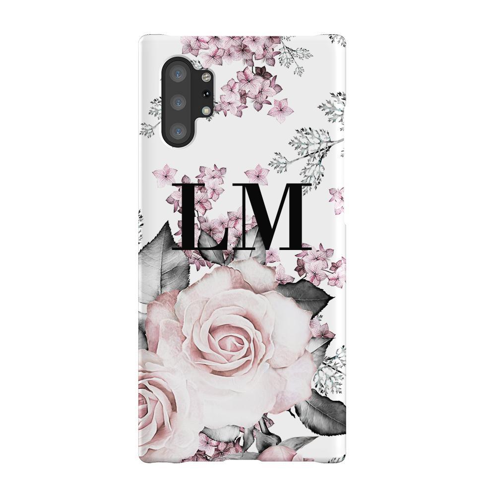 Personalised Pink Floral Rose Initials Samsung Galaxy Note 10+ Case