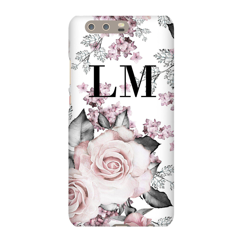 Personalised Pink Floral Rose Initials Huawei P10 Plus Case