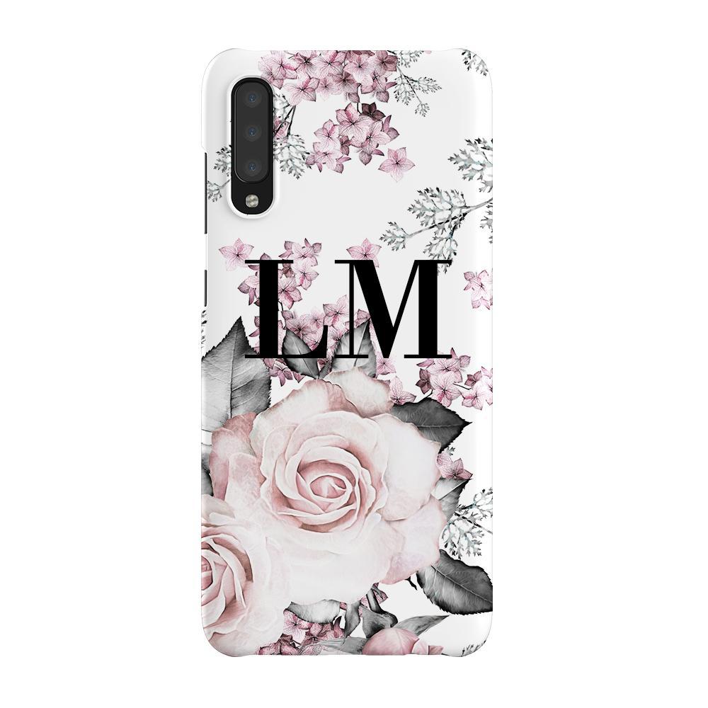 Personalised Pink Floral Rose Initials Samsung Galaxy A70 Case