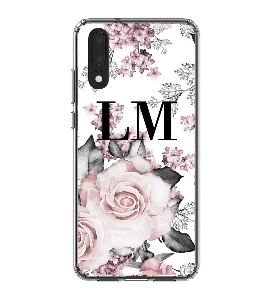Personalised Pink Floral Rose Initials Huawei P20 Case