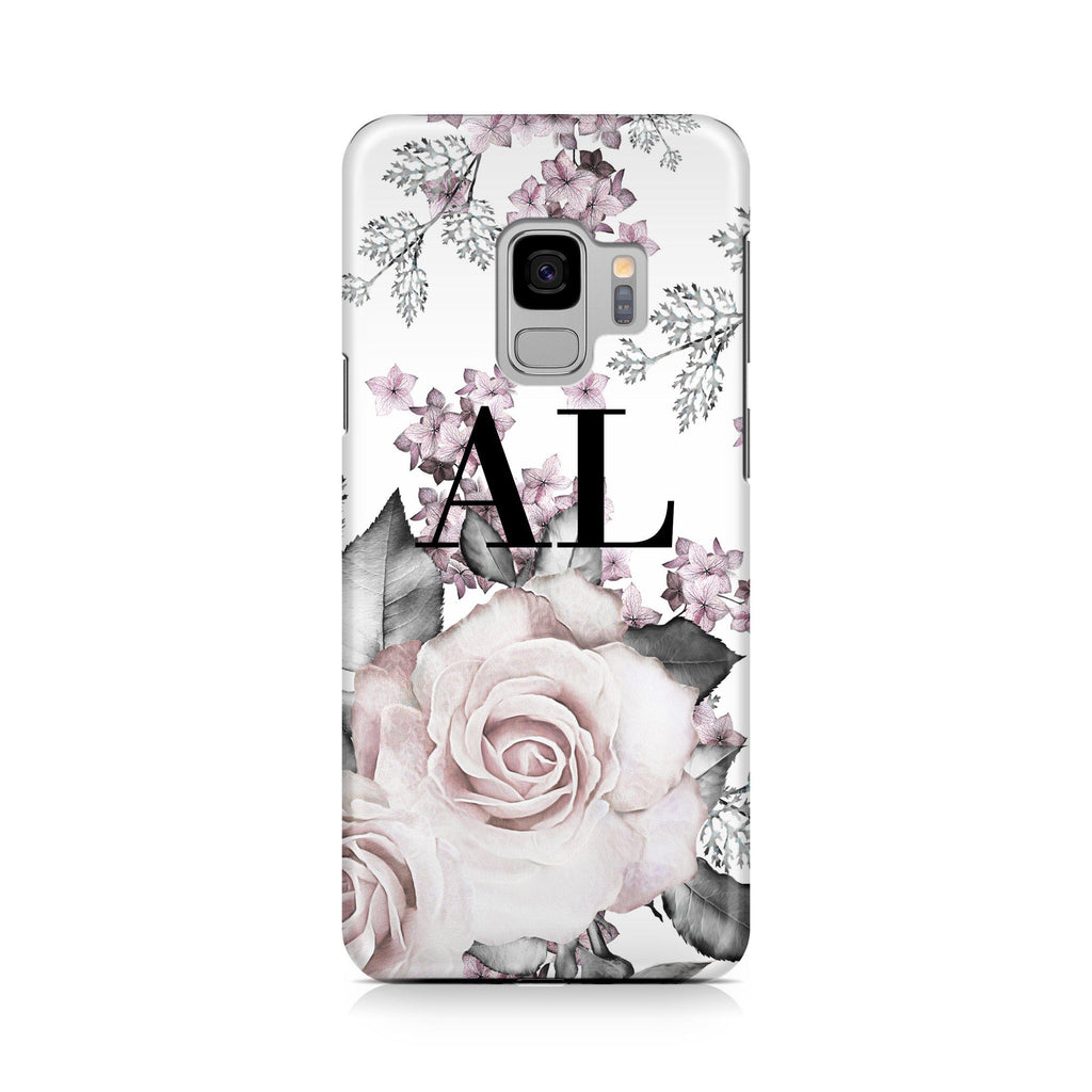Personalised Pink Floral Rose Initials Samsung Galaxy S9 Case