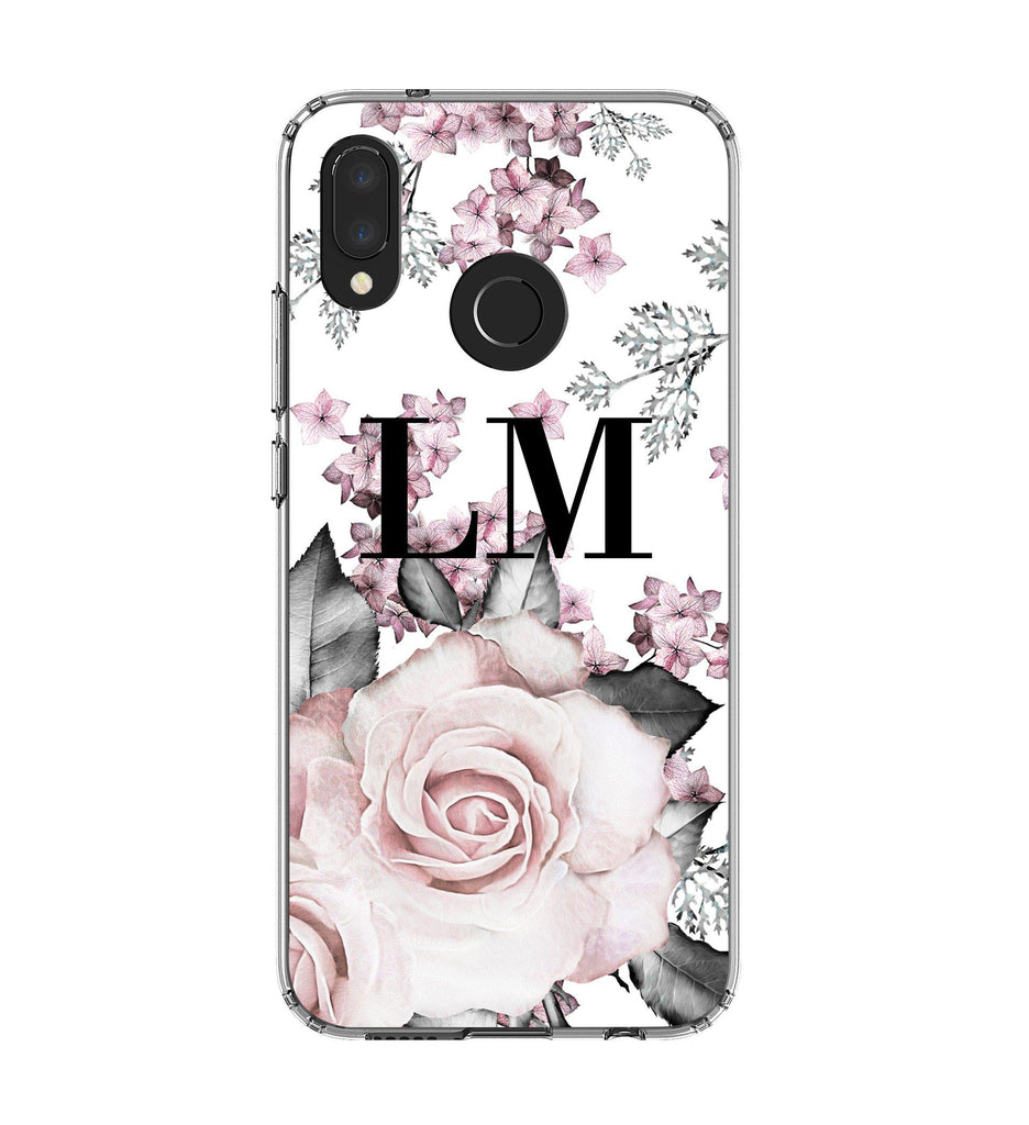 Personalised Pink Floral Rose Initials Huawei P20 Lite Case