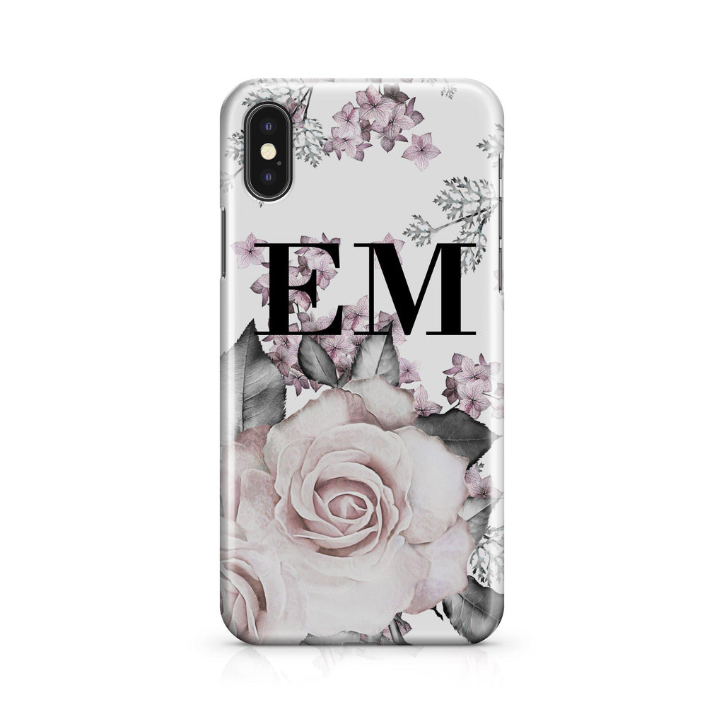 Personalised Pink Floral Rose Initials iPhone XS Case