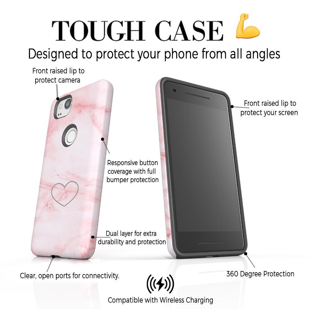Personalised Pink Heart Marble Google Pixel 2 Case