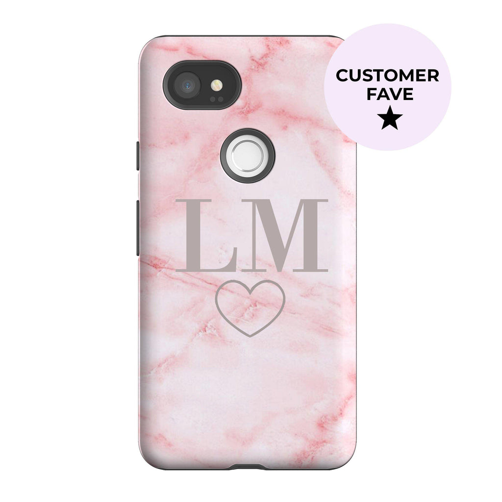 Personalised Pink Heart Marble Initials Google Pixel 2 XL Case