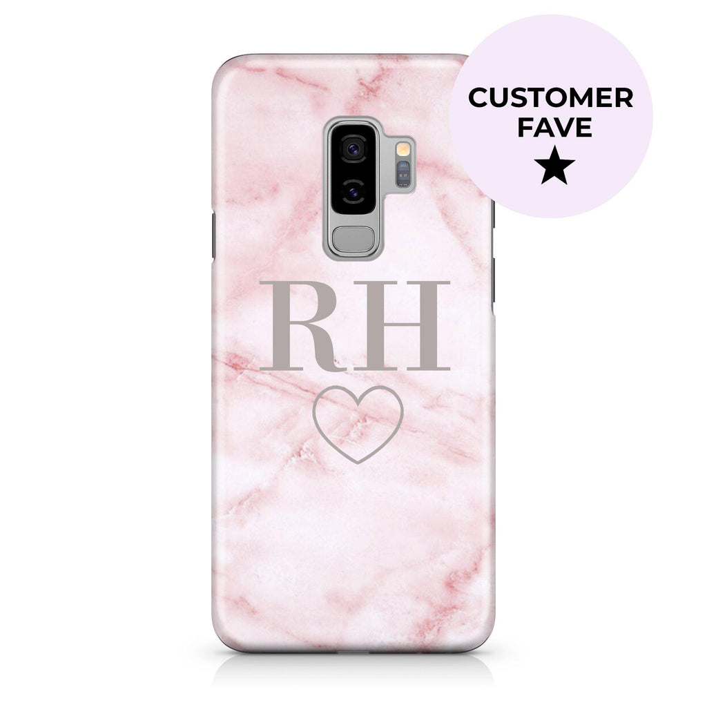 Personalised Cotton Candy Heart Marble Initials Samsung Galaxy S9 Plus Case