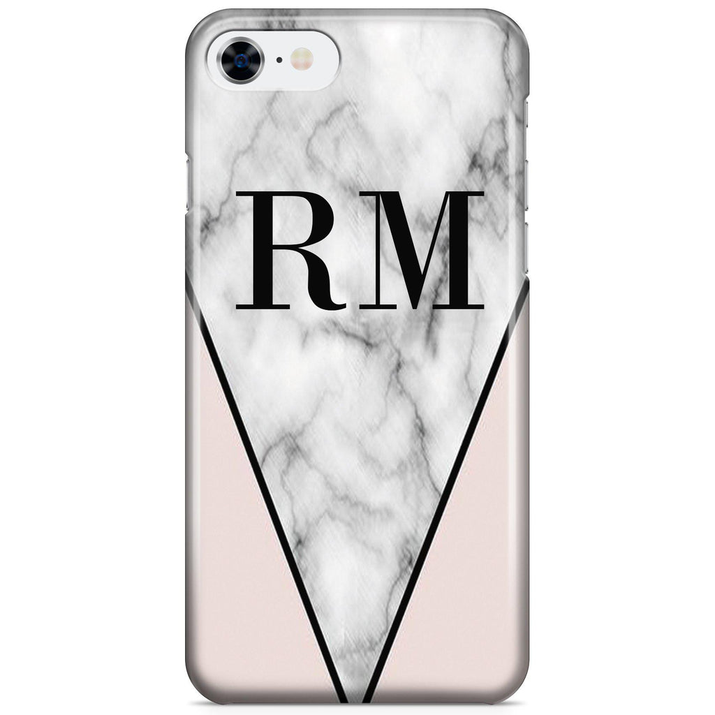 Personalised Pink x Grey Marble Contrast Initials iPhone SE Case