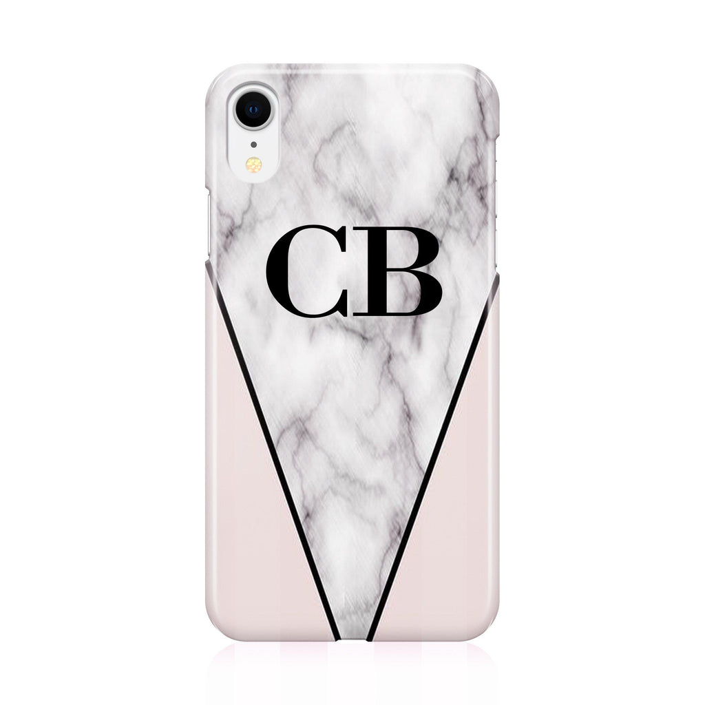 Personalised Pink x Grey Marble Contrast Initials iPhone XR Case