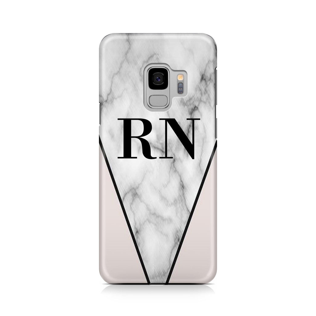 Personalised Pink x Grey Marble Contrast Initials Samsung Galaxy S9 Case